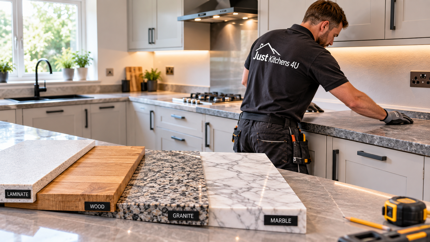 Replacement kitchen worktops in laminate wood granite and marble